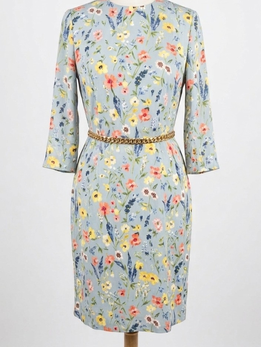 Escada Floral Sheath Dress in Light Blue - MSRP $1000+  Stunning Quality.